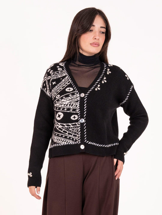 Cardigan Jewel White Wise in Viscosa Bianca e Nera