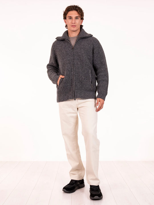 Cardigan Roberto Collina con Zip in Lana Antracite
