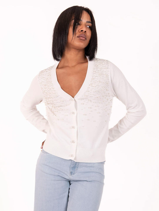 Strickjacke No Secret mit Perlen aus Viskose Milch