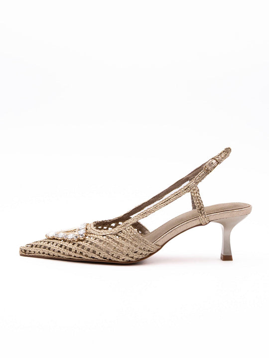 Decollete Emanuelle Vee con Strass in Raffia Oro