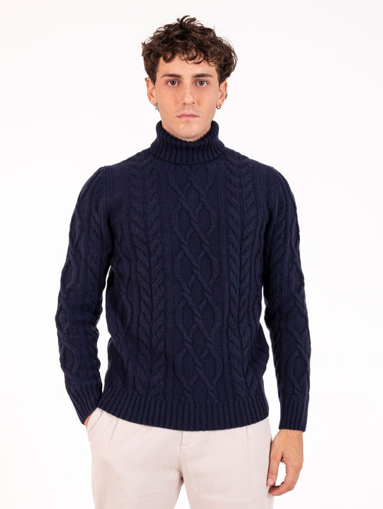 Luigi Gentile Turtleneck in Navy Wool and Cashmere