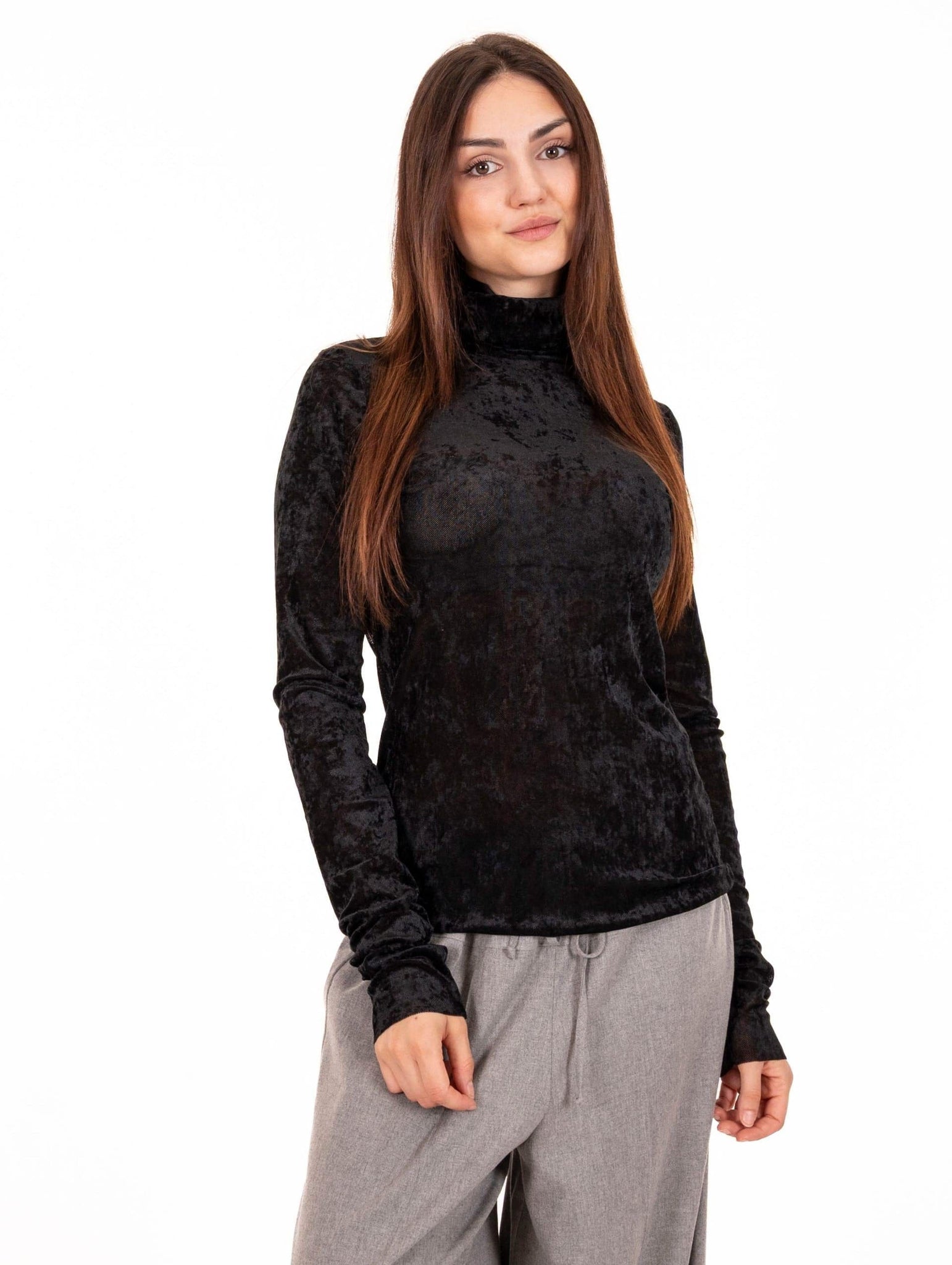 Dolcevita Meimeij in Tulle di Velluto Stretch Nero