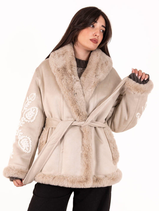 Ecomontone Violanti con Ricamo Beige e Bianco