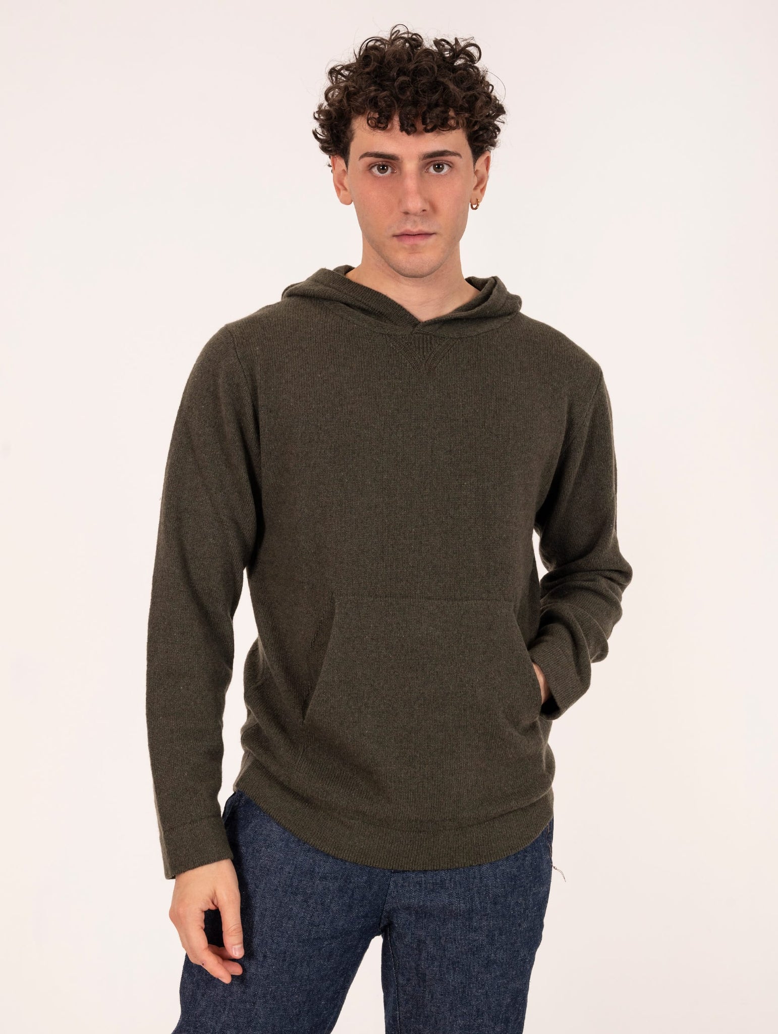 Felpa con Cappuccio Daniele Fiesoli in Eco Cashmere Verde Militare