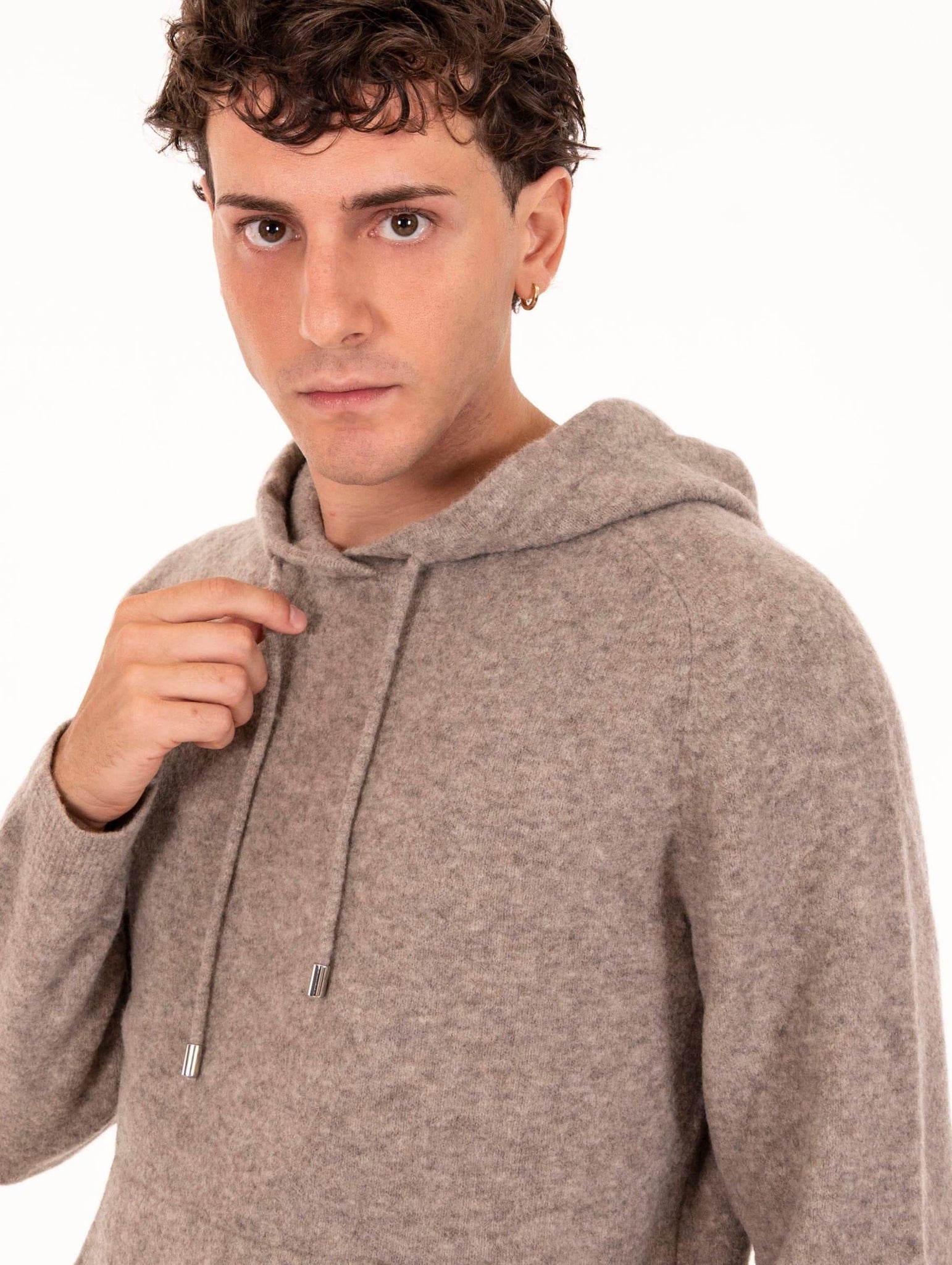 Felpa con Cappuccio Daniele Fiesoli in Lana Merino Polvere