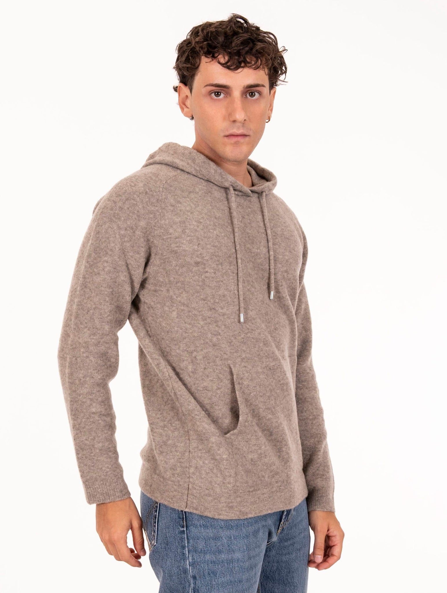 Felpa con Cappuccio Daniele Fiesoli in Lana Merino Polvere