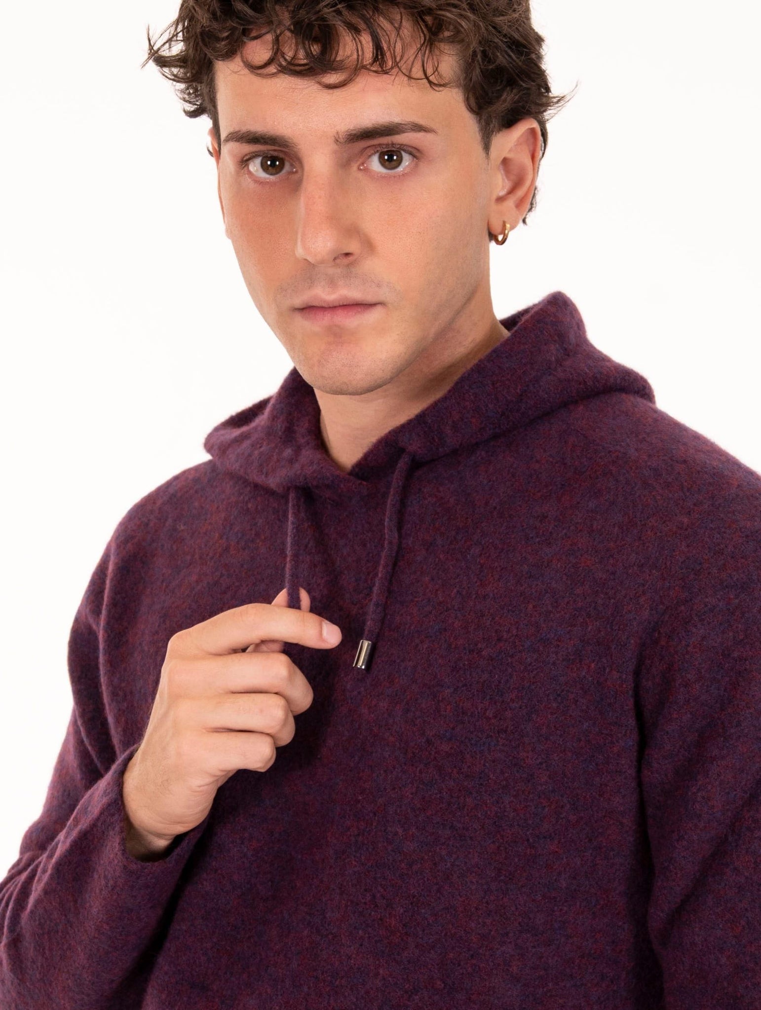 Felpa con Cappuccio Daniele Fiesoli in Lana Merino Vino