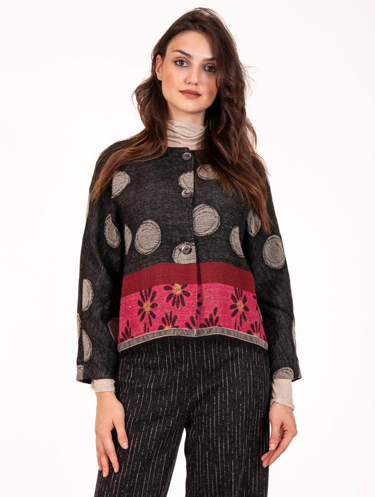 Giacca Alessia Santi in Misto Lana e Alpaca Jacquard Nero