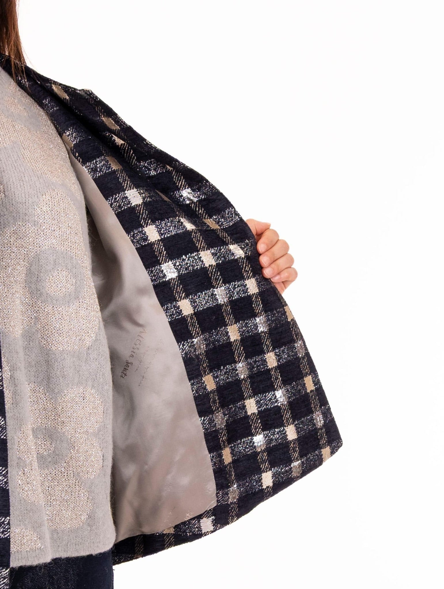 Giacca Cappa Alessia Santi Check Argento e Blu
