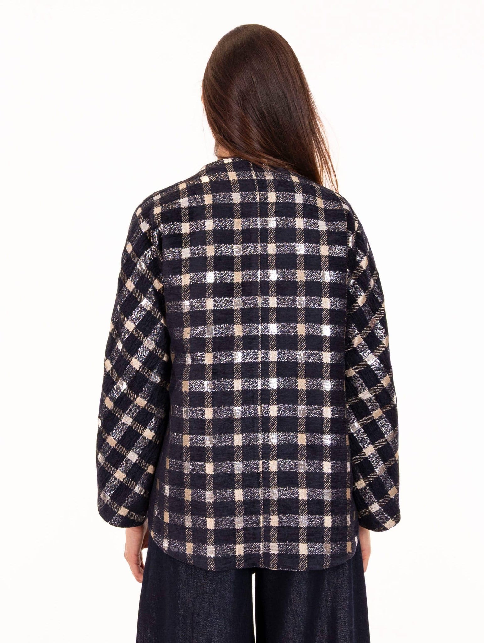 Giacca Cappa Alessia Santi Check Argento e Blu