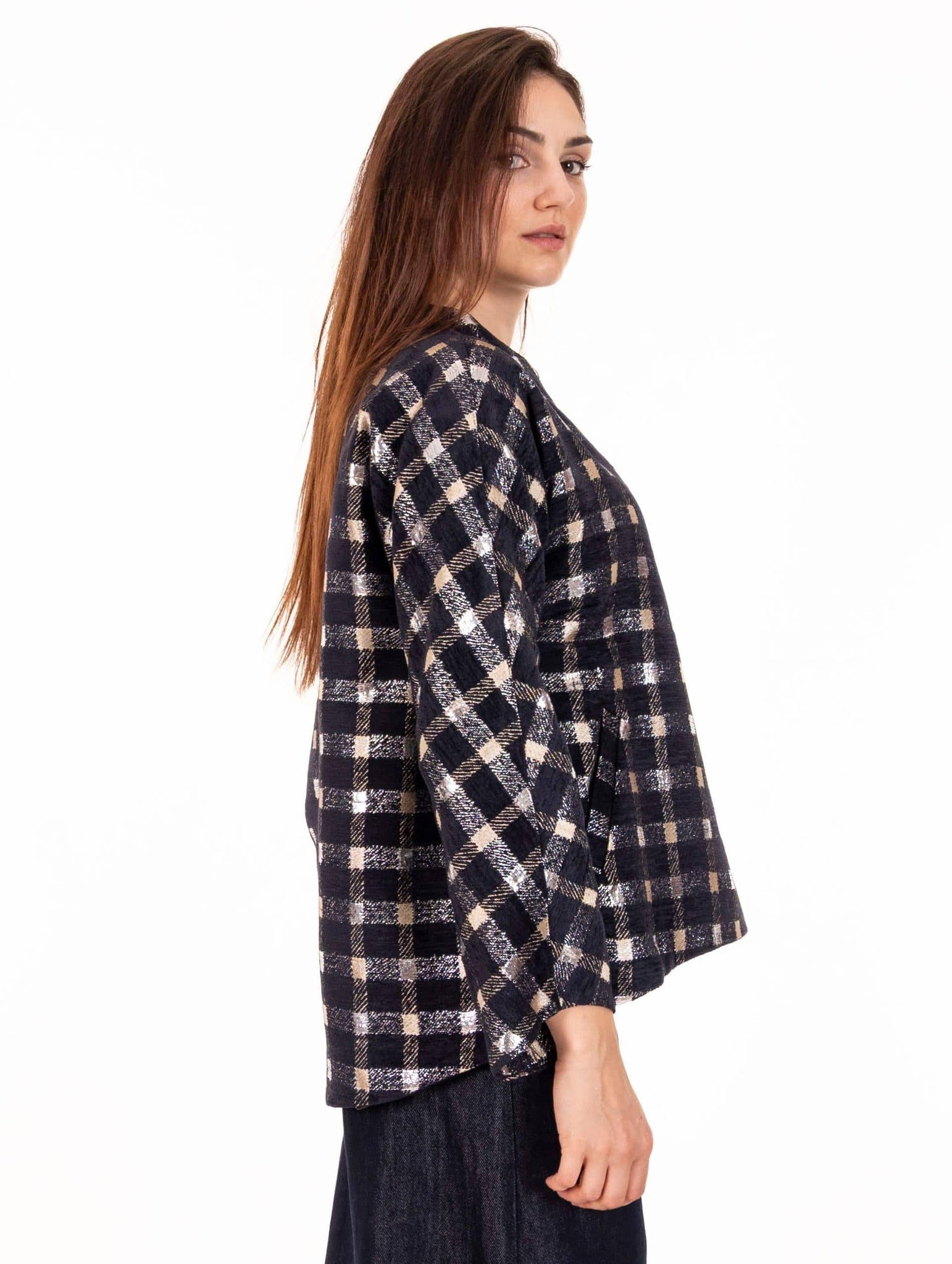 Giacca Cappa Alessia Santi Check Argento e Blu