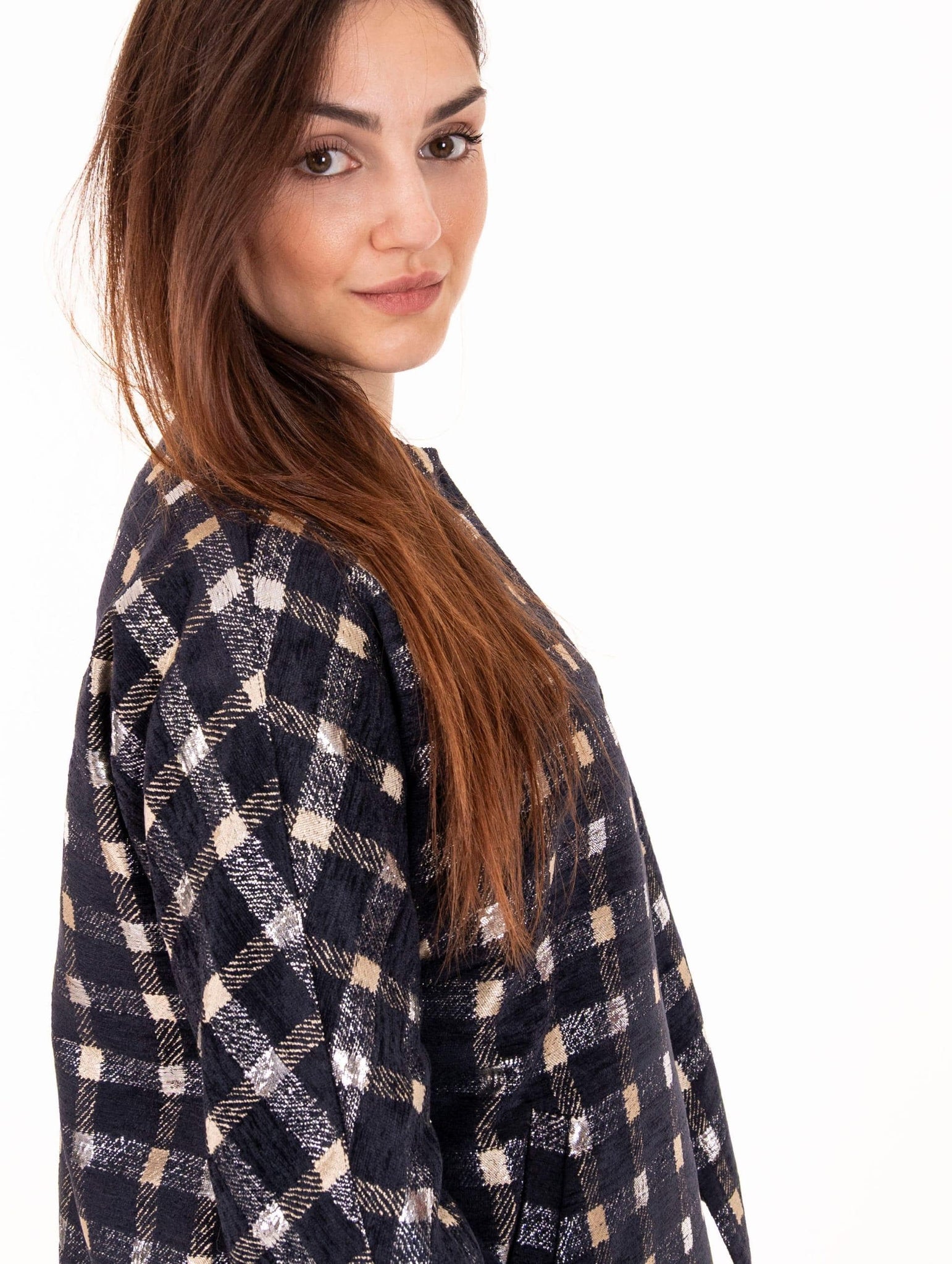 Giacca Cappa Alessia Santi Check Argento e Blu