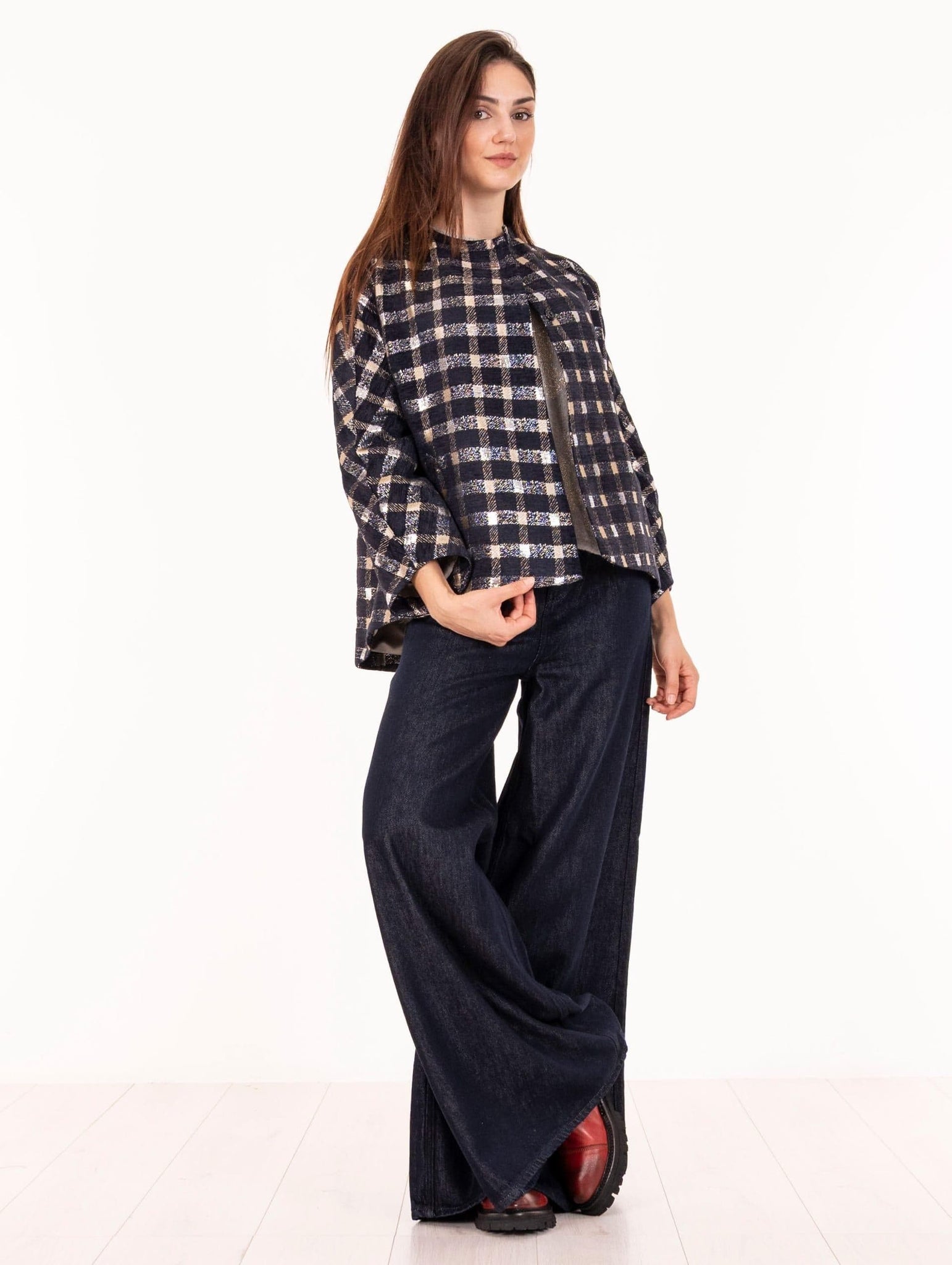 Giacca Cappa Alessia Santi Check Argento e Blu