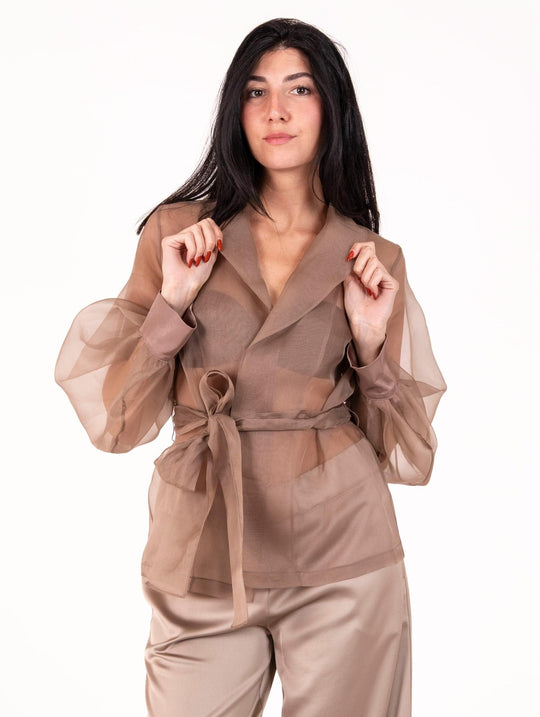 Giacca D.Exterior in Organza di Pura Seta Mocha