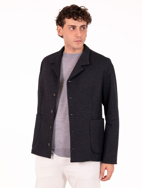Giacca Devore in Lana, Tencel e Cashemre Grigio Melange