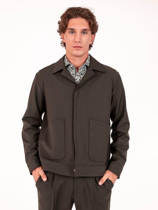 Giacca Devore in Lana Verde Militare