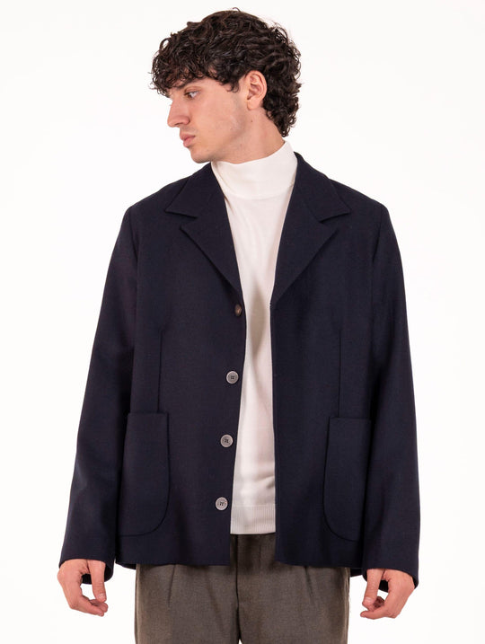 Giacca Devore in Lana Vergien Loro Piana Blu Notte