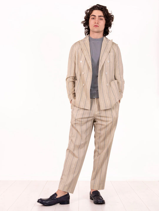 Giacca Doppiopetto Circolo 1901 in Cotone Gessata Beige e Navy