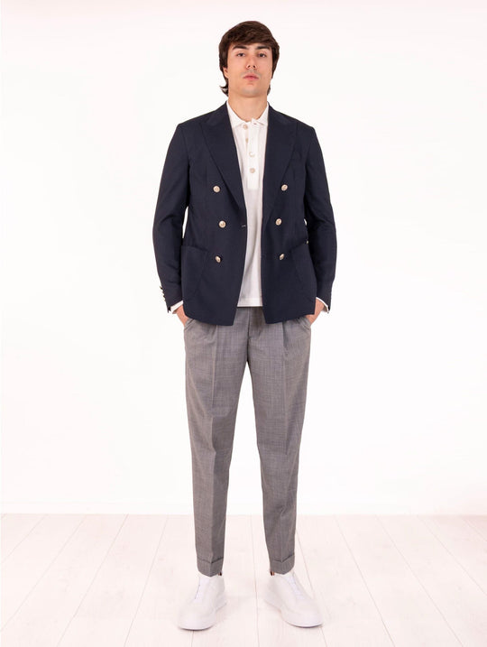 Eleventy Milano Platinum Double-Breasted Jacket in Blue Technical Fabric
