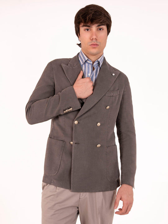 Giacca Doppiopetto L.B.M. 1911 in Cotone e Ramiè Salvia