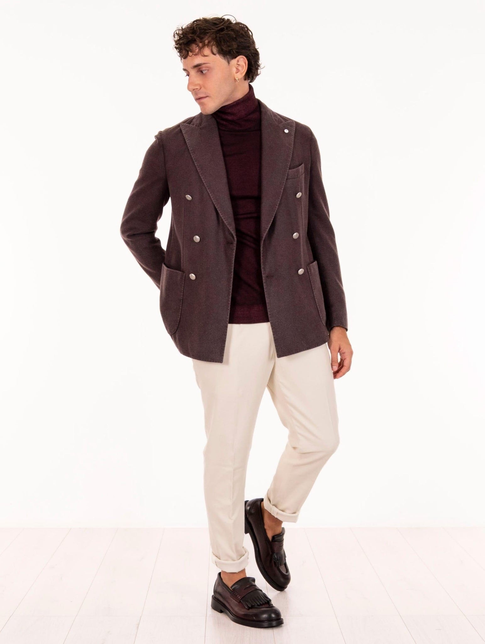 Giacca Doppiopetto L.B.M. 1911 in Lana Vergine e Cashmere Prugna