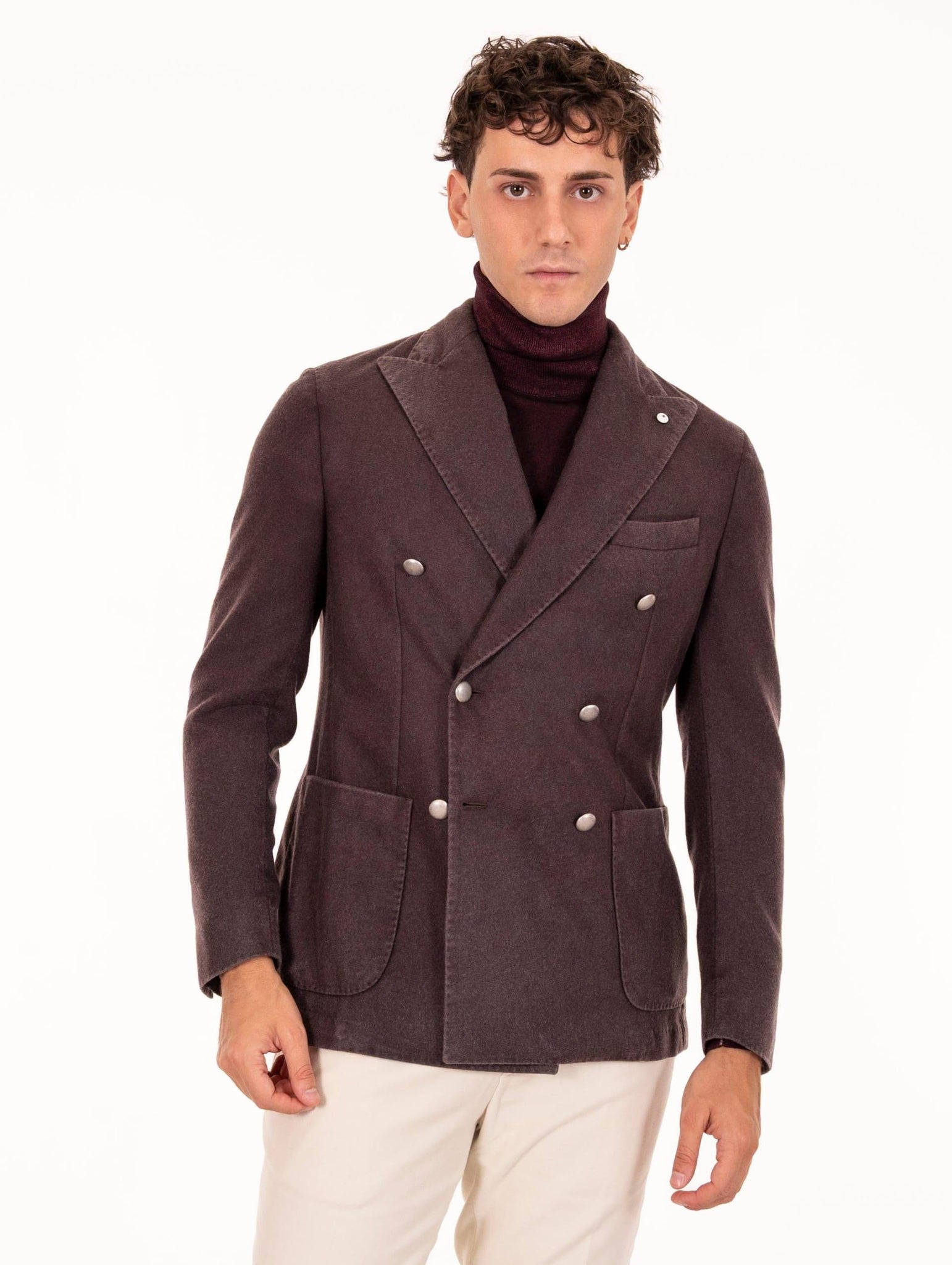 Giacca Doppiopetto L.B.M. 1911 in Lana Vergine e Cashmere Prugna