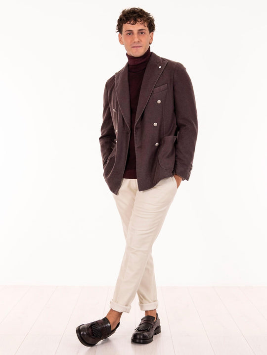 Double-breasted Jacket L.B.M. 1911 in Virgin Wool and Plum Cashmere