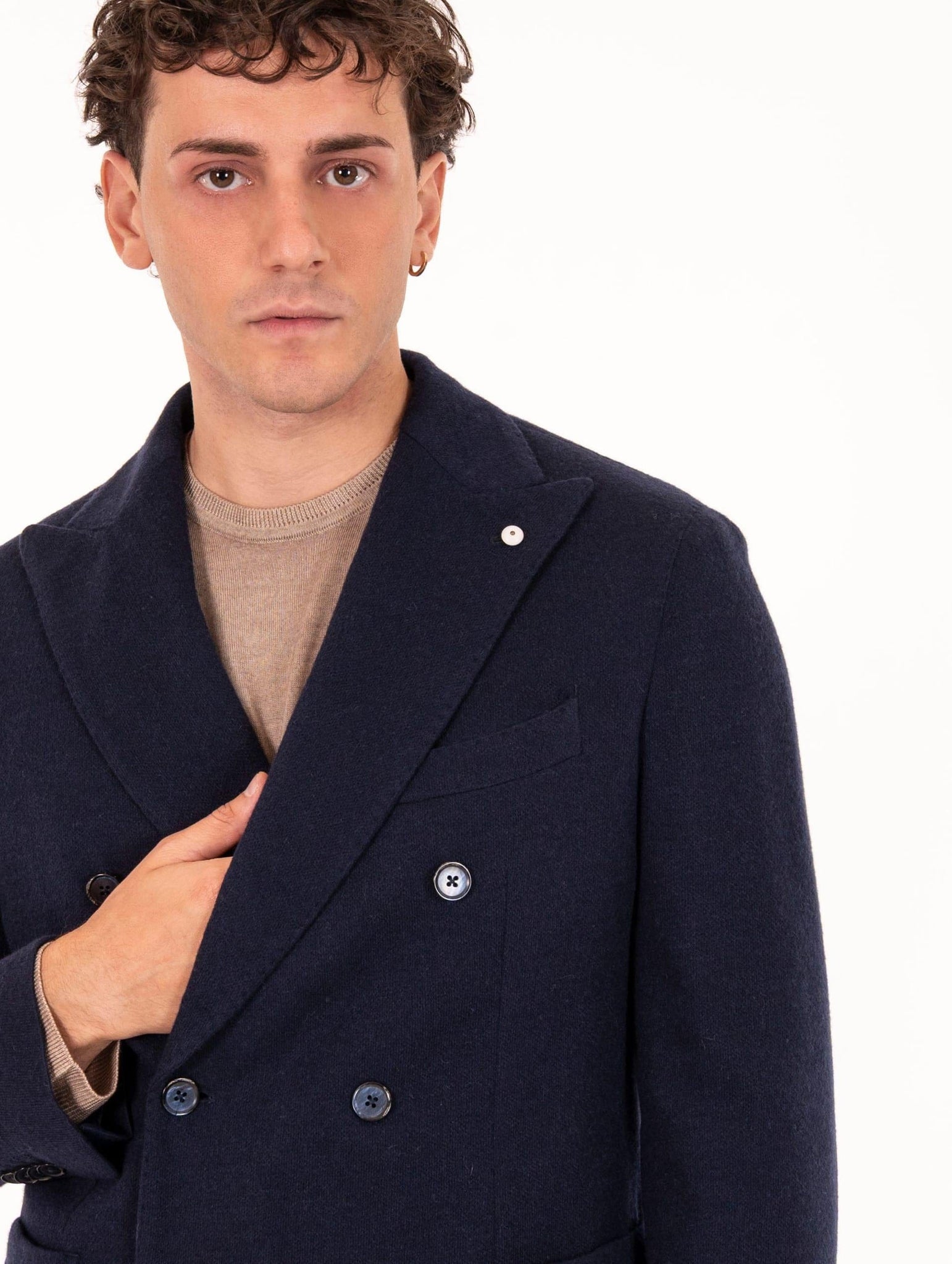 Giacca Doppiopetto L.B.M. 1911 in Misto Cashmere Blu