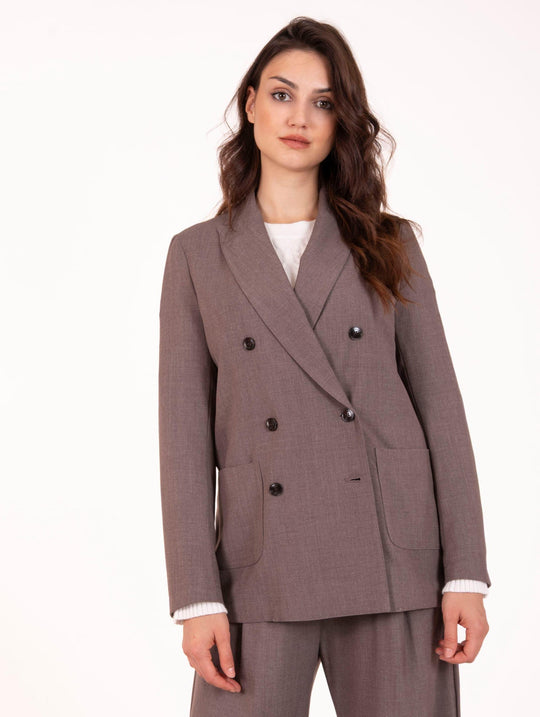 Giacca Doppiopetto Myths in Foulard di Viscosa Stretch Mastice