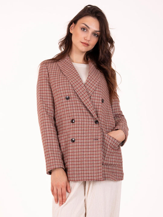Giacca Doppiopetto Myths in Lana Check Rosa