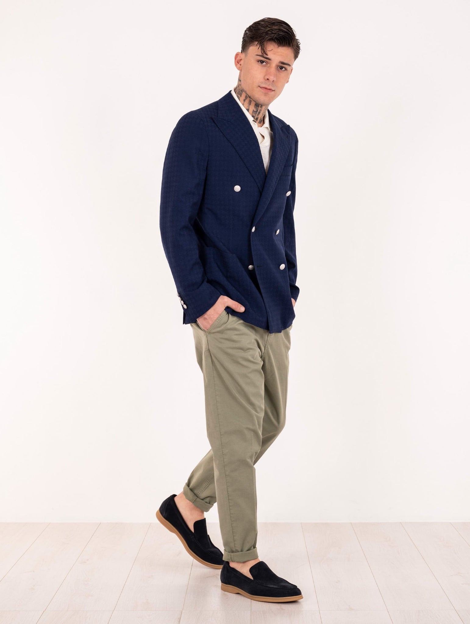 Giacca Doppiopetto Sartoriale Four Stroke in Lana Vergine Navy