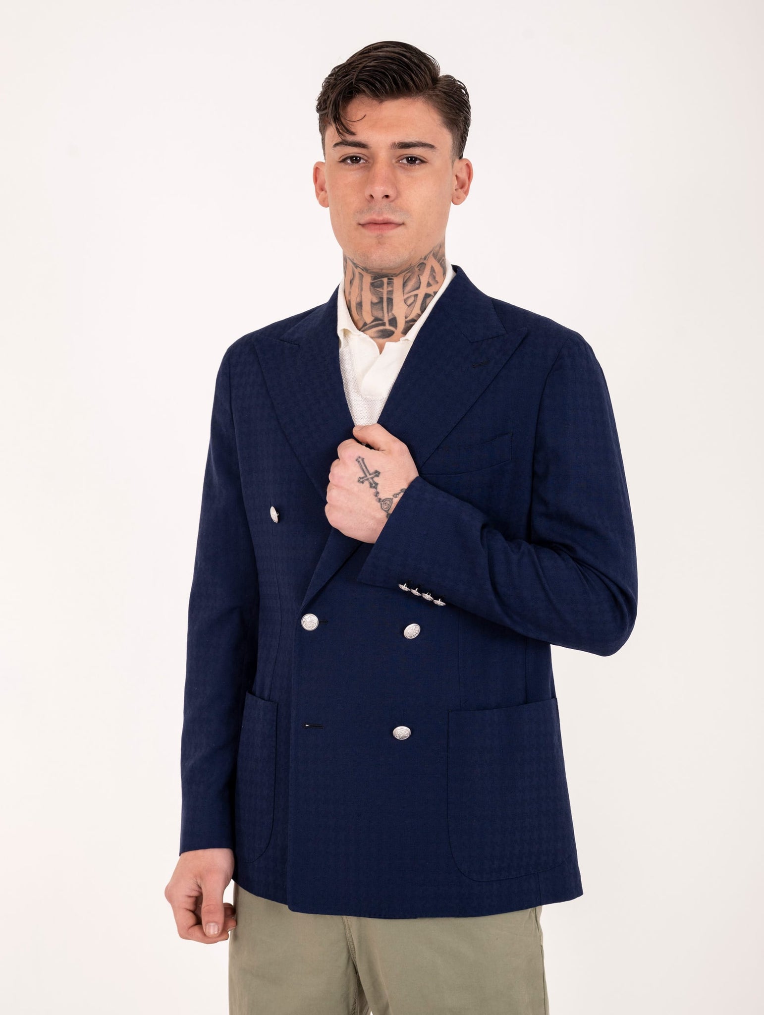 Giacca Doppiopetto Sartoriale Four Stroke in Lana Vergine Navy