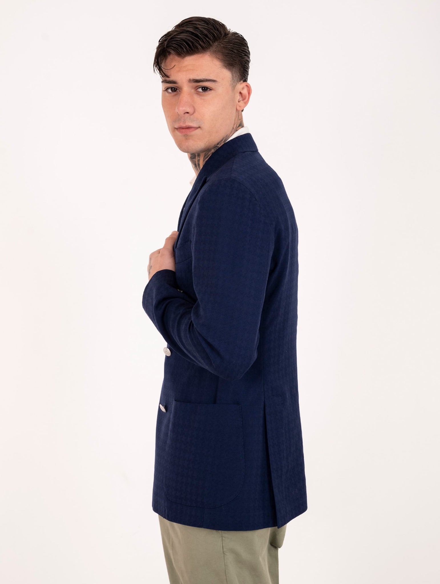 Giacca Doppiopetto Sartoriale Four Stroke in Lana Vergine Navy