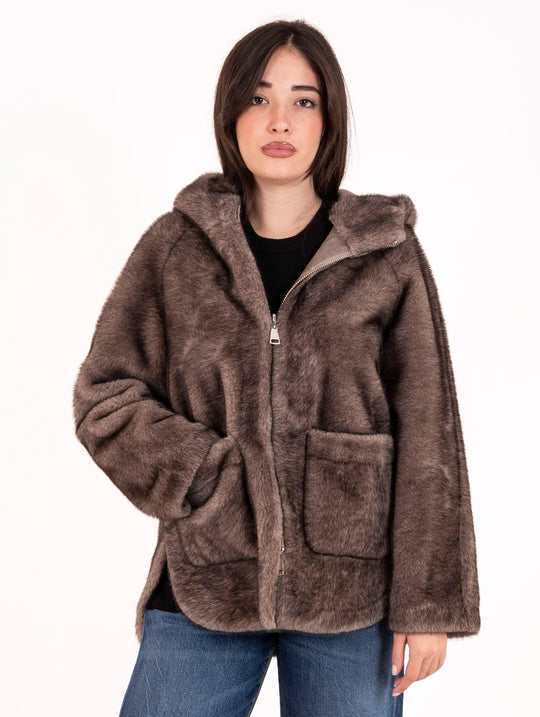 Giacca Eco Pelliccia Leon e Loulou Tortora