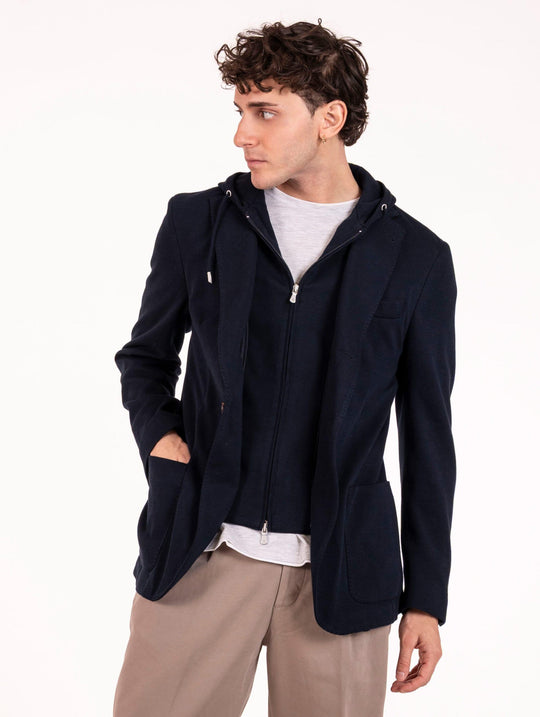 Giacca Eleventy Milano con Pettorina in Cotone e Cashmere Blu