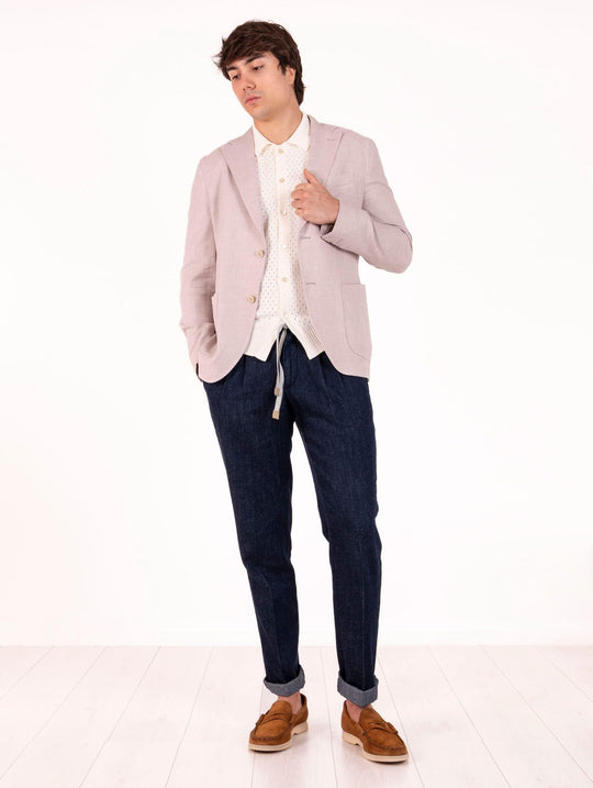 Eleventy Milano Platinum Jacket in Blush Linen, Wool and Silk