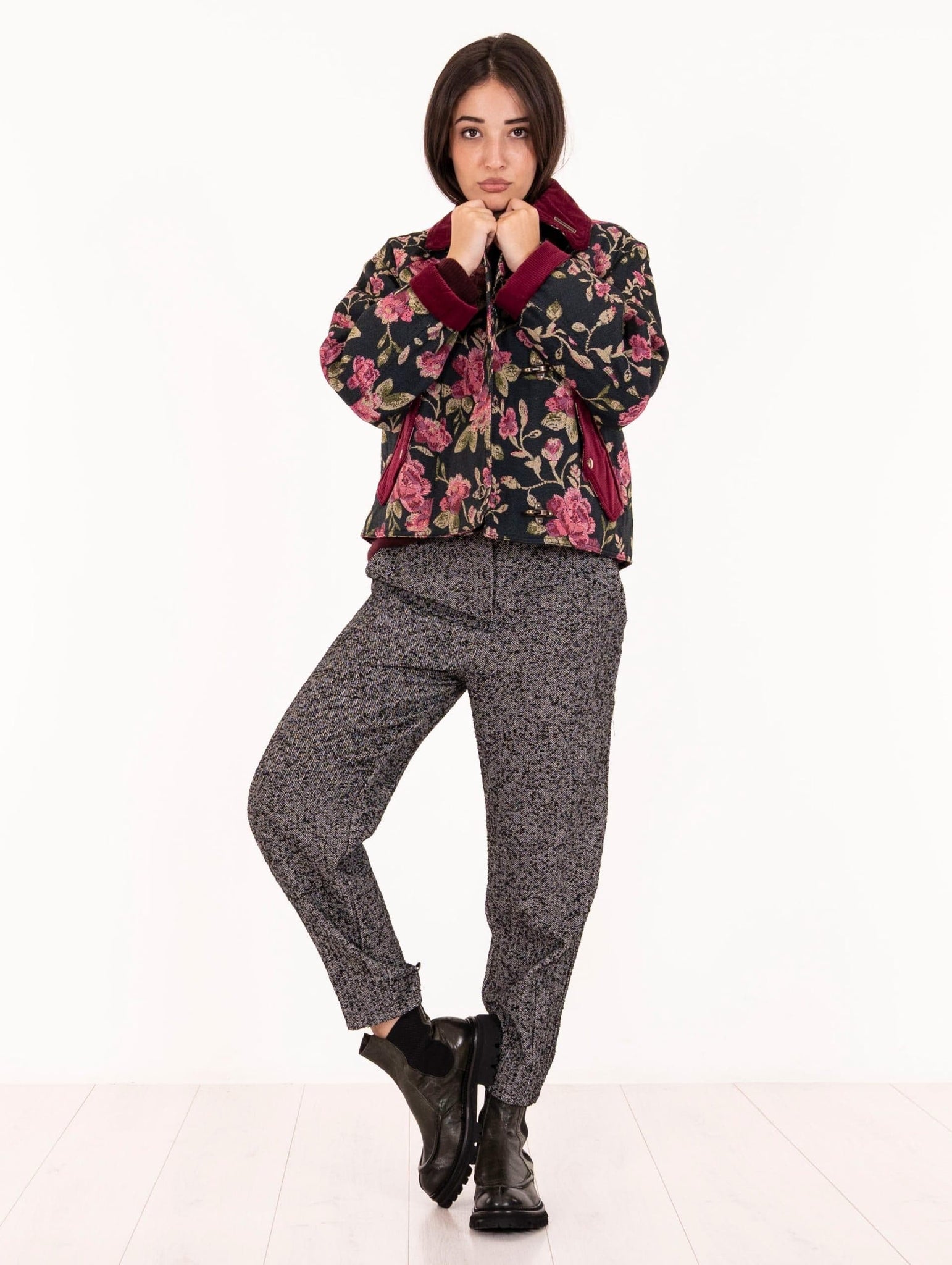 Giacca Front Street Flower e Velluto Nero e Bordeaux