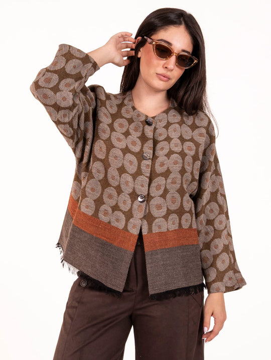 Giacca Geometrica Alessia Santi in Lana e Alpaca Ruggine