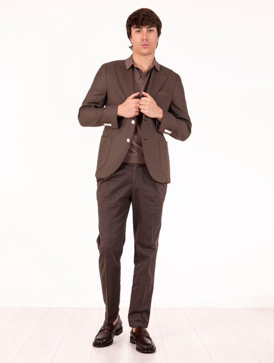 Giacca Sartoriale Four Stroke in Lana Vergine e Cotone Testa di Moro