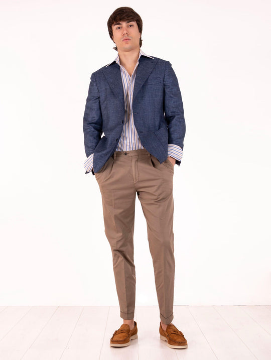 Giacca Sartoriale Four Stroke in Lana Vergine, Seta e Lino Navy Melange