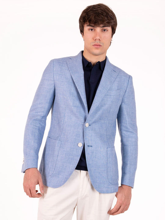Giacca Sartoriale Four Stroke in Lino e Lana Vergine Azzurro