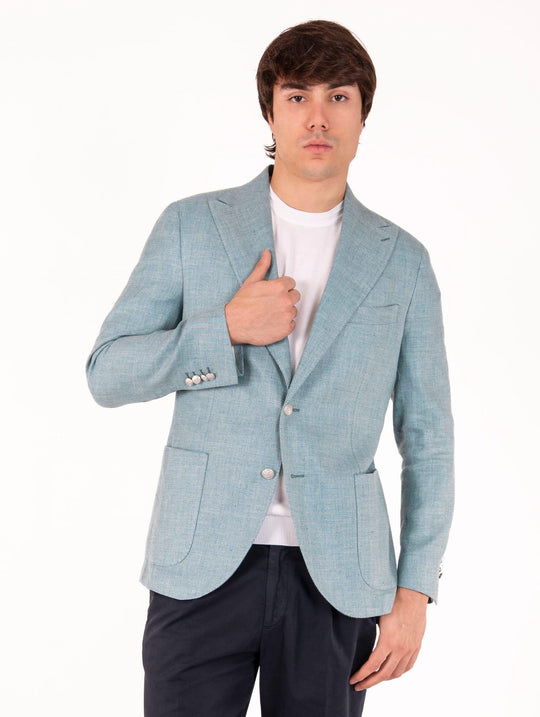 Giacca Sartoriale Four Stroke in Lino, Seta e Cotone Verde Acqua Melange