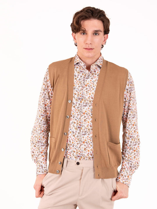 Alpha Studio Vest in Sand Cotton