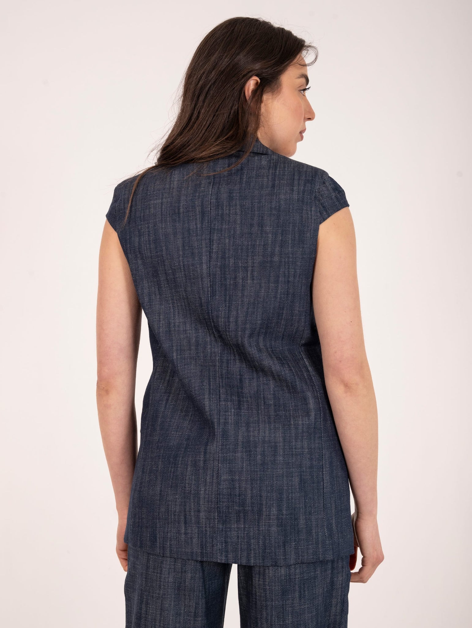 Gilet Brand Unique in Cotone e Lino Denim Medio