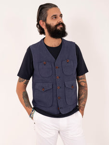 Gilet Capalbio in Cotone e Lino Bluette