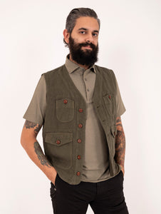 Gilet Capalbio in Cotone e Lino Verde Militare