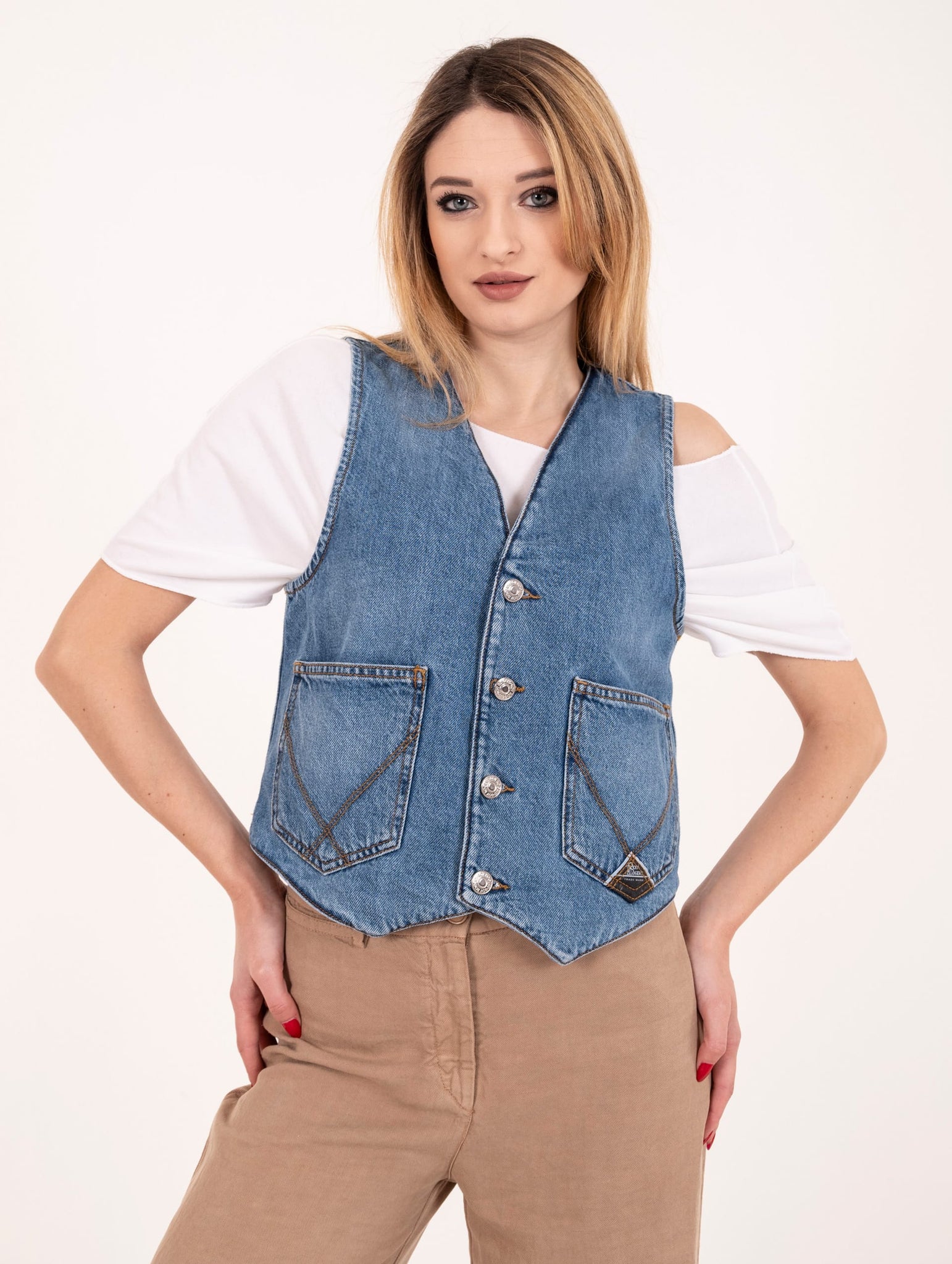 Gilet Roy Roger's in Cotone e Lyocell Denim Chiaro