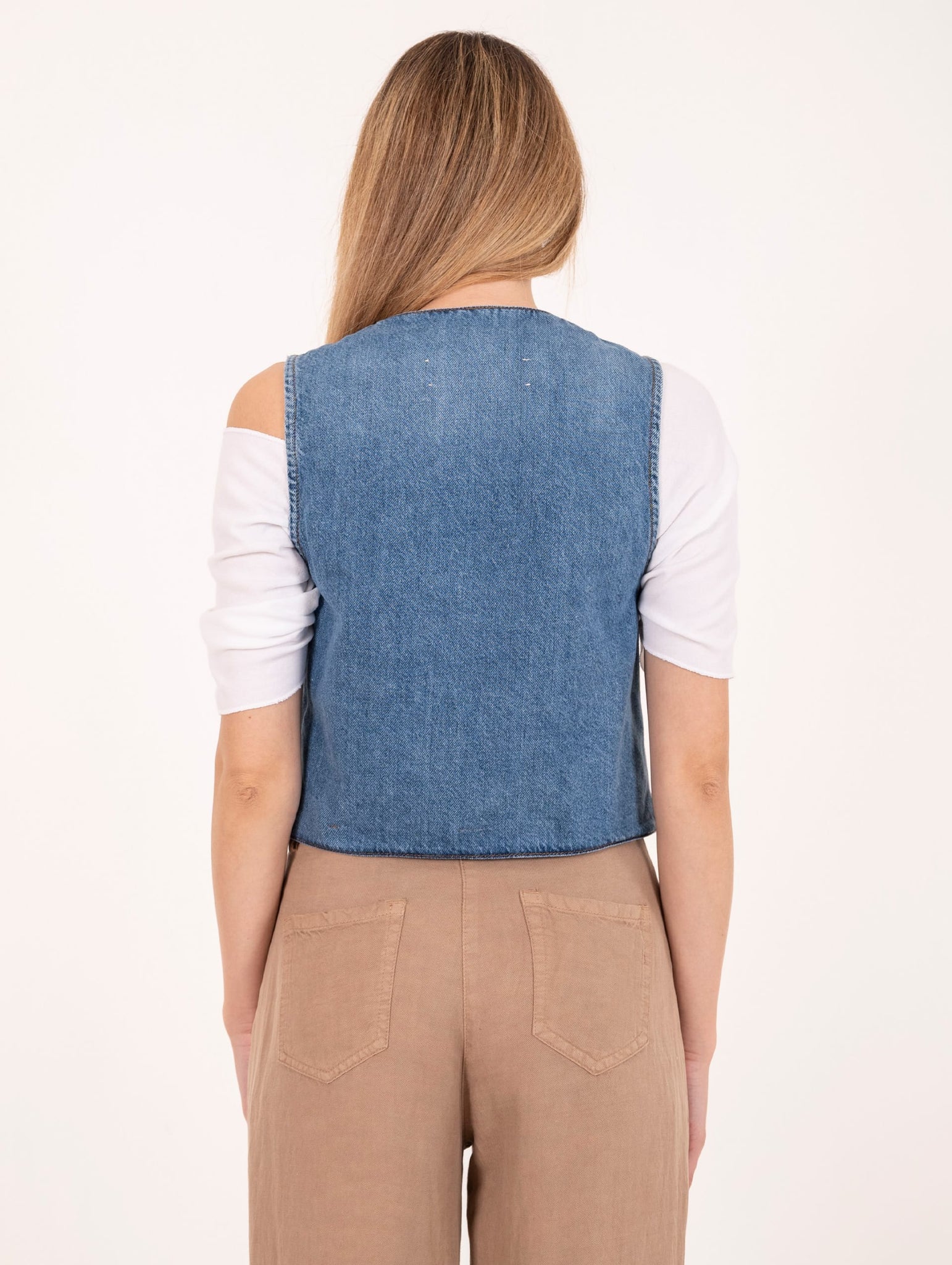 Gilet Roy Roger's in Cotone e Lyocell Denim Chiaro