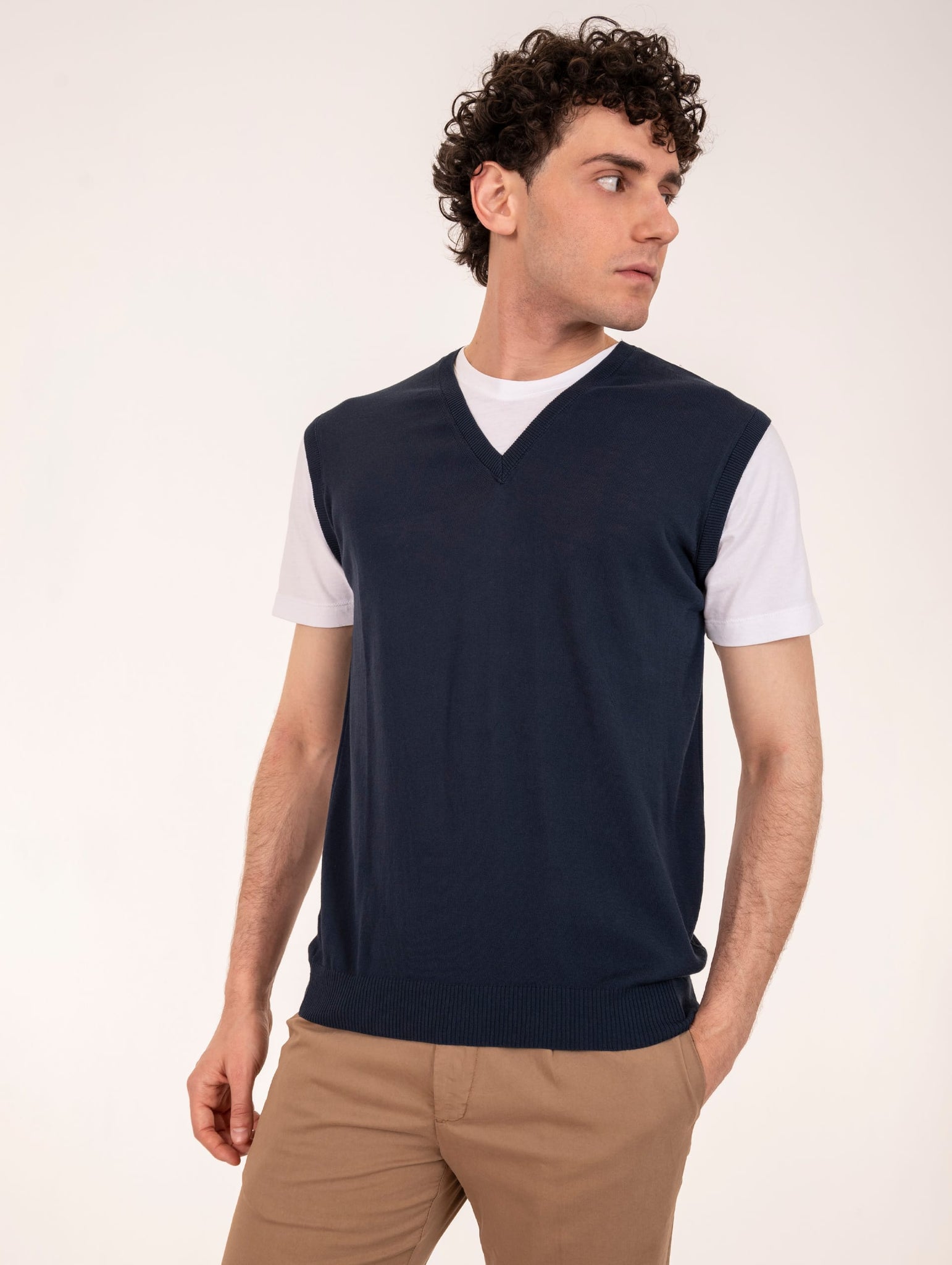 Gilet + T-shirt Daniele Fiesoli in Cotone Bianca e Blu