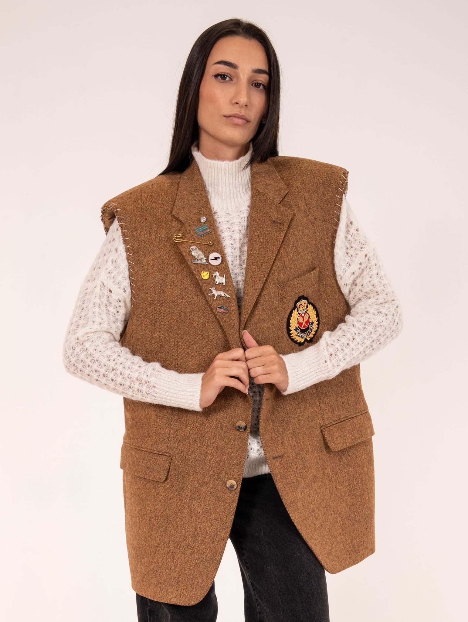 Gilet Vintage Roy Roger's in Lana Harris Tweed Cammello Melange